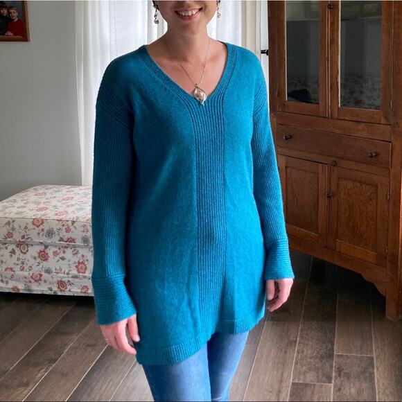 LOFT Blue Tunic Sweater With Flared Sleeves, S - Picture 3 of 7